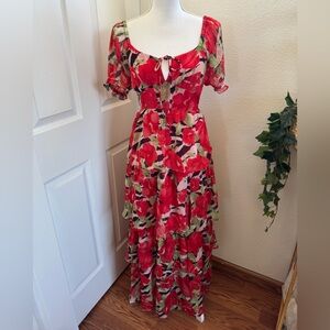 Miss Selfridge Chiffon Tiered Maxi Dress in Zebra Floral size 4